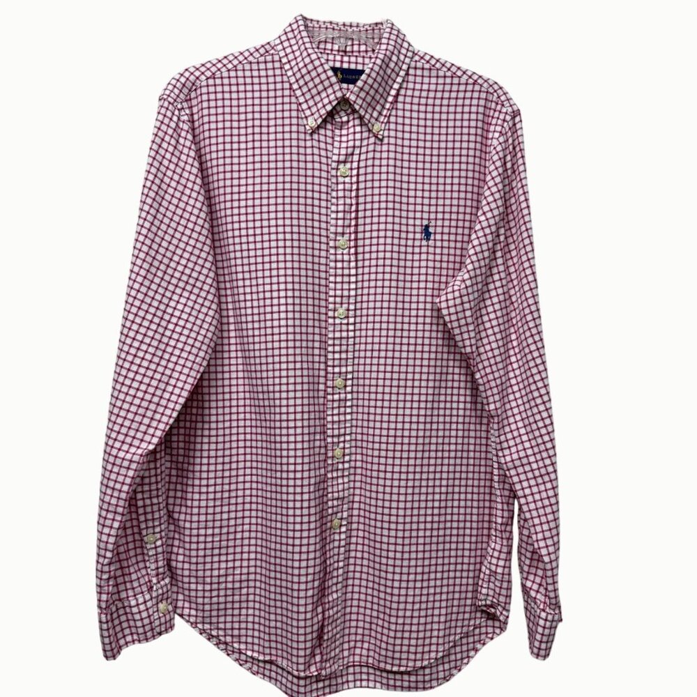 Ralph Lauren Red White Checkered Plaid Button Down Long Sleeve Shirt M
